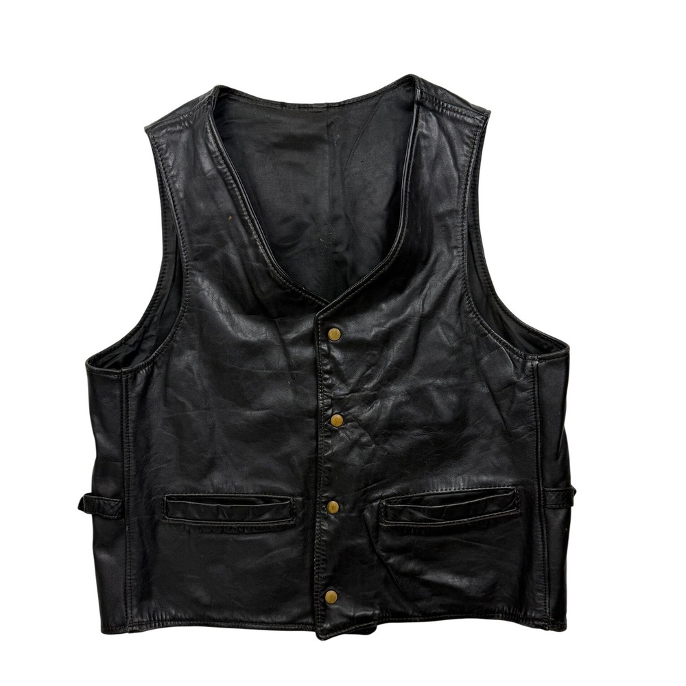 Vintage Langlitz Leathers Black Leather Motorcycle Vest Portland Oregon L